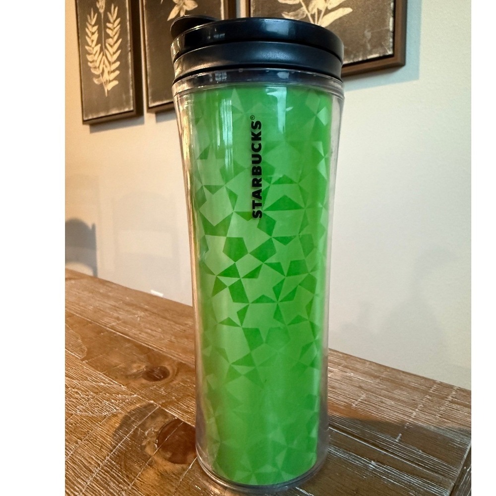 Starbucks 2011 Lime Green Mosaic Double Wall Travel‎ Tumbler 16oz Insulated Cup